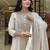 Ethnic festive wear white mull chanderi stitched suit with dupatta