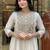 Ethnic festive wear white mull chanderi stitched suit with dupatta