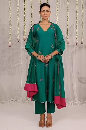 Green plain chanderi Kurta Set