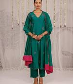Green plain chanderi Kurta Set