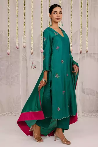 Green plain chanderi Kurta Set