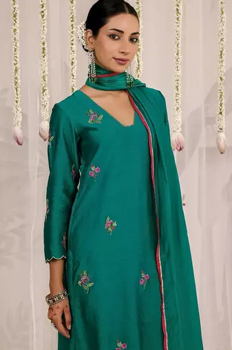 Green plain chanderi Kurta Set