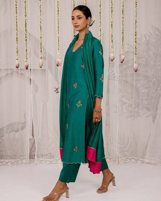 Green plain chanderi Kurta Set 5