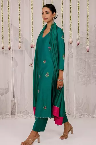 Green plain chanderi Kurta Set