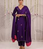 Purple embroidered chanderi Kurta Set