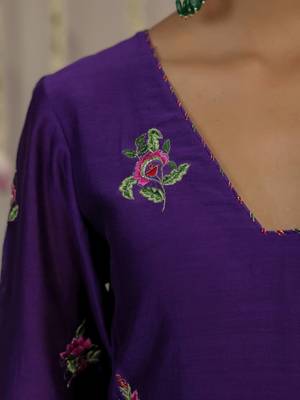 Purple embroidered chanderi Kurta Set 3