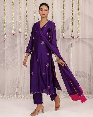Purple embroidered chanderi Kurta Set 4