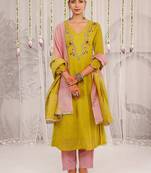 Yellow embroidered chanderi Kurta Set