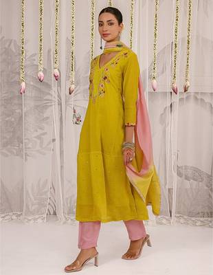 Yellow embroidered chanderi Kurta Set 5