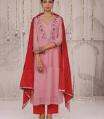 Peach embroidered chanderi Kurta Set