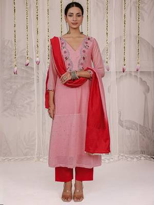 Peach embroidered chanderi Kurta Set 2