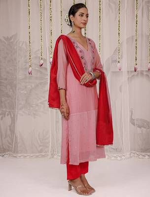 Peach embroidered chanderi Kurta Set 3