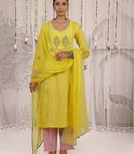 Yellow embroidered viscose Kurta Set