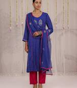 Blue embroidered viscose Kurta Set
