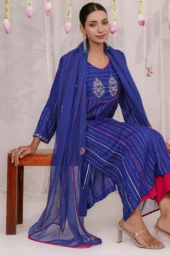 Blue embroidered viscose Kurta Set