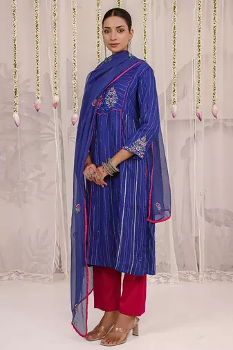 Blue embroidered viscose Kurta Set