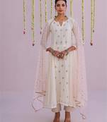 White embroidered chanderi Kurta Set