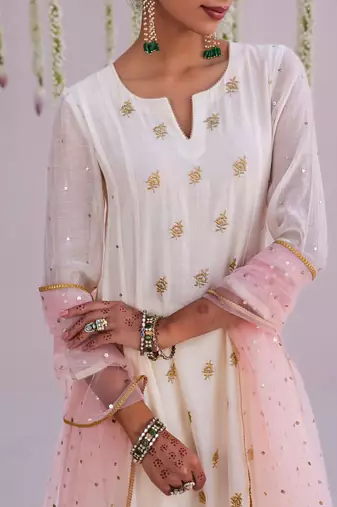 White embroidered chanderi Kurta Set