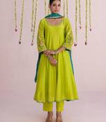 Lime-green plain chanderi Kurta Set