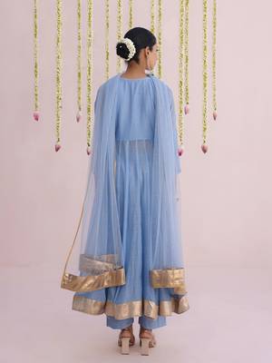Blue plain chanderi Kurta Set 2