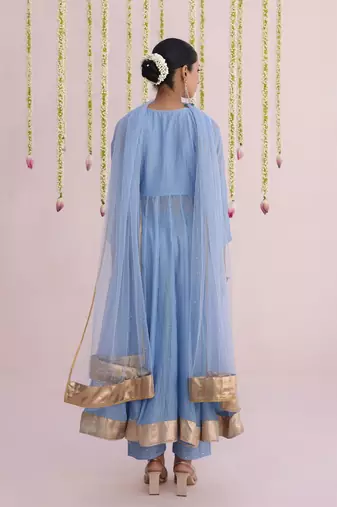 Blue plain chanderi Kurta Set