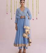 Blue plain chanderi Kurta Set