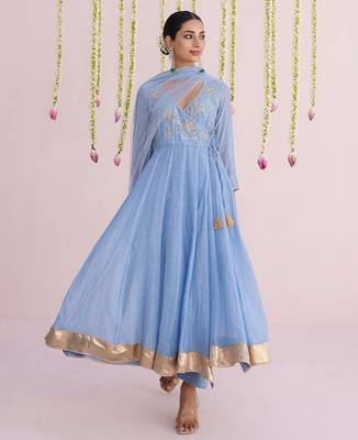 Blue plain chanderi Kurta Set 3