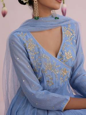 Blue plain chanderi Kurta Set 4