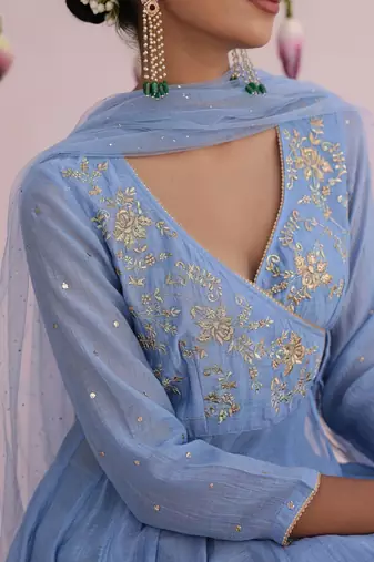 Blue plain chanderi Kurta Set