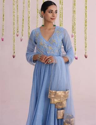 Blue plain chanderi Kurta Set 5