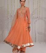 Peach embroidered chanderi Kurta Set