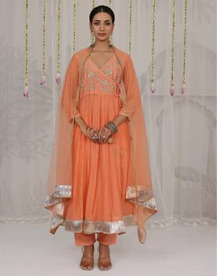 Peach embroidered chanderi Kurta Set 2