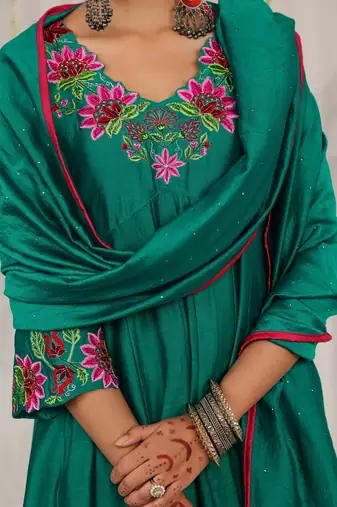 Green plain chanderi Kurta Set