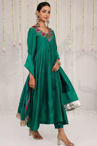 Green plain chanderi Kurta Set
