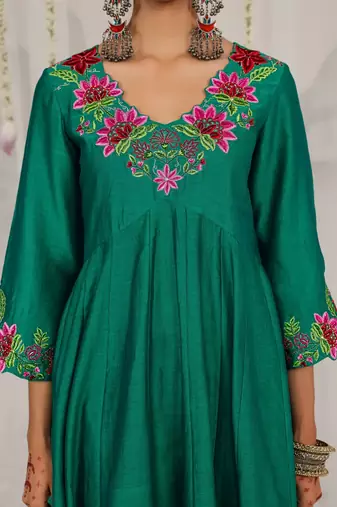 Green plain chanderi Kurta Set