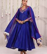 Blue embroidered chanderi Kurta Set