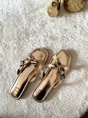 Gold solid leather flats 1