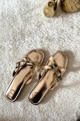 Gold solid leather flats