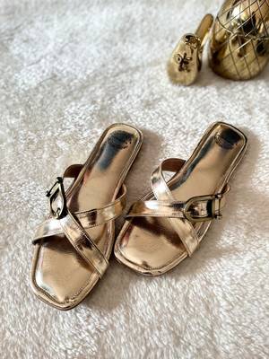 Gold solid leather flats 2