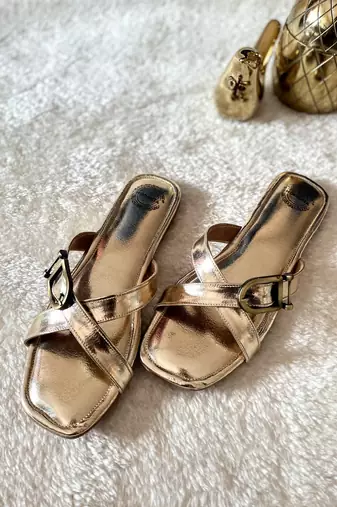 Gold solid leather flats