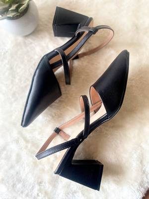 Black solid leather heels 2