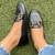 Black solid leather shoes