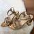 Gold embroidered leather heels