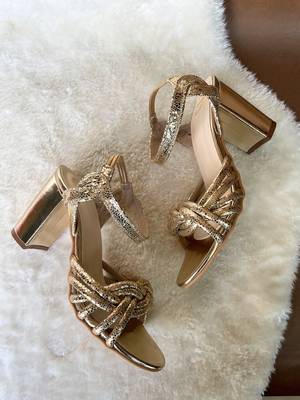 Gold embroidered leather heels 3