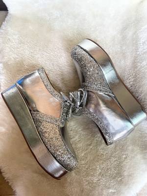 Silver solid leather wedges shoes 1