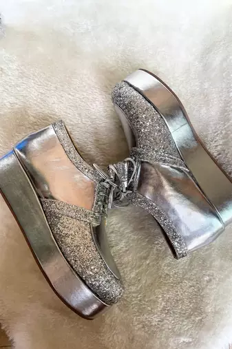 Silver solid leather wedges shoes