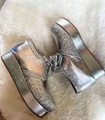 Silver solid leather wedges shoes