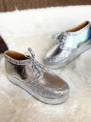 Silver solid leather wedges shoes 2