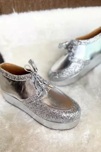 Silver solid leather wedges shoes