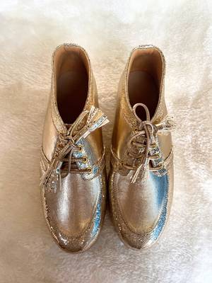 Gold solid leather wedges shoes 1